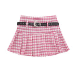 Women Skirt Plaid Pleated Skirt with XINGX Belt Waist Casual Skirt Skirt