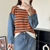 Women Knitwear Autumn and Winter Striped Denim Knitwear Loose Casual Sweater