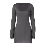 Women Dresses Winter Slim Back Strap U Neck Sexy Dress
