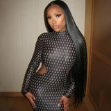 Women Dresses Winter Slim Hollow out Split Long Sleeve Dress