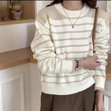 Women Knitted Pullover Autumn and Winter Loose Casual Striped Button Sweater Sweater