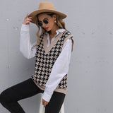 Women Knitted Sweater Autumn Houndstooth Sweater Vest