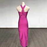 Women Evening Dress Bow Hollow Backless Slit Formal Dress