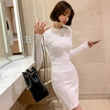 Women Maxi Dress Fall/Winter Slim round Neck Knitted Hip Skirt Dress Sweater