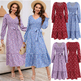 Women Date Dress V-neck Floral Skirt Dress