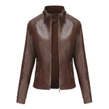 Red Leather Jacket Spring and Autumn Hooded Leather Coat Women's Detachable Hat Windproof Jacket
