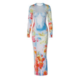 Women Dresses Summer Slim Fit round Neck Long Sleeves Dress