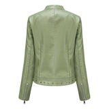 Red Leather Jacket Rivet Leather Clothing with Stand Collar