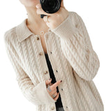 Women Knitted Cardigan Autumn and Winter Loose Lapel Knitted Cardigan Sweater Coat
