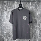 CHH Chrome Heart T Shirts Cross Leather Print Short Sleeve T-Shirt Loose