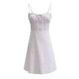 Women Dresses Summer Plaid Sling Dress Backless Sexy Skirt (Xds0414)