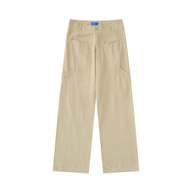 Women Sweatpants Vintage Solid Color Straight Cargo Pants Wide-Leg Casual Pants