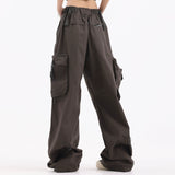 Men Sweatpants Cargo Straight-Leg Trousers Men's Zipper Pocket Loose Wide Leg Pants