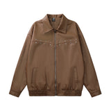 Men Jacket Coat Jacket Men's Spring and Autumn Pattern Lapel Leather Coat Loose