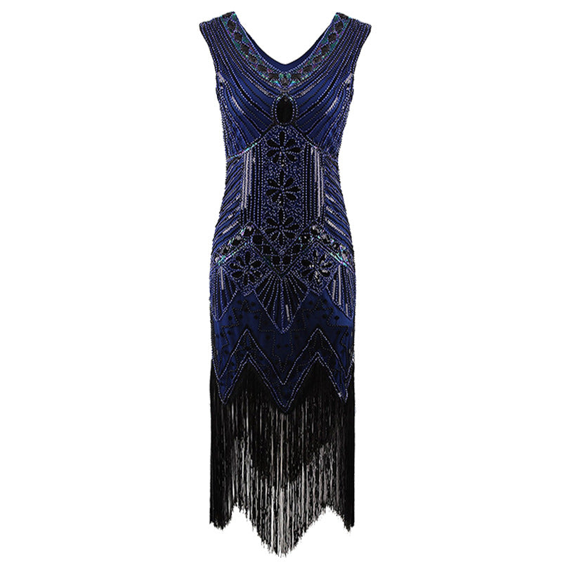 Flappers 1920S Dress Sequined Dress plus Size Tassel V-neck Evening Gown