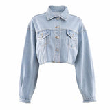 Women Jacket Washed and Worn Loose Short Lapels Jeans