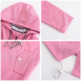 Women's Trench Coat Long-Sleeved Waterproof Mid-Length Trench Coat Women's Hooded Striped Raincoat