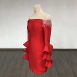 Women's Evening Dress Sexy Slim Flared Sleeve Bandage Sheath Slim Long Sleeve Dress