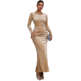 Women Dress round Neck Backless Slim Fit Sheath Long Dress