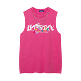 Women Vest Ripped Necklace Sleeveless T-shirt Men's and Women's Punk Vest