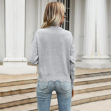 Women Knitted Sweater Autumn Loose Gray Long Sleeves Lace Sweater