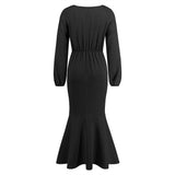 Women Date Dress V-neck Fishtail Skirt Elegant High Waist Evening Long Dress