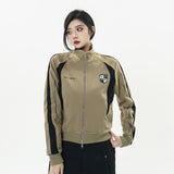 Women Jacket Stitching Contrast Color Jacket Autumn Loose Leisure Sports Zipper Cardigan Outerwear