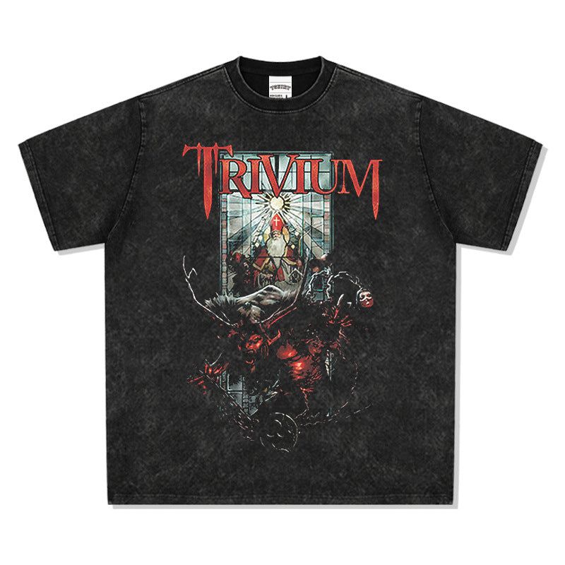 Mens Vintage Rock Band T-Shirt VINTAGE Trivia Rock Band ROCK Print Short Sleeve T-Shirt Loose