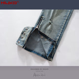 MIJKO Mens Vintage Pants Slim Fit Wash Old Ripped Blue Jeans