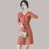 Women Maxi Dress Autumn and Winter V-neck Knitted Dress