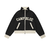 Women Jacket Letter Affixed Cloth Embroidered Turtleneck Multi-Color Coat