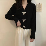 Women Knitwear Spring and Autumn V-neck Bowknot Knitted Sweater