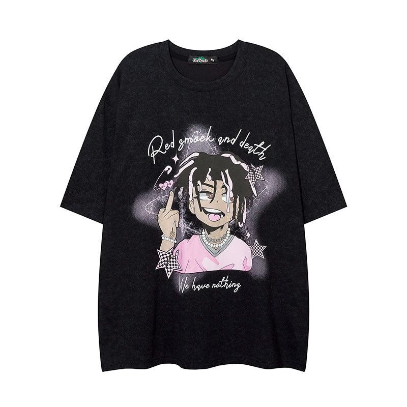 Men T Shirt Hip Hop Cartoon Graffiti Printing Short Sleeve T-shirt