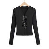 Women Sweater Knit Wear Spring V-neck Hook Breasted Cardigan Sweater