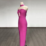 Women Evening Dress Bow Hollow Backless Slit Formal Dress