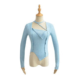 Women Sweater Knitwear Autumn Lace-up Irregular Bottoming Shirt Long Sleeve T-shirt