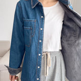 Women Jacket Retro Loose Fleece-lined Denim Shirt