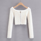 Women Sweater Knitwear Long-Sleeve Zipper Knitted Cardigan Short Coat