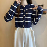 Women Knitwear Autumn Winter Retro Striped Sweaters Cardigan