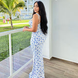 Women Dresse V-neck Floral Skirt Camisole Dress