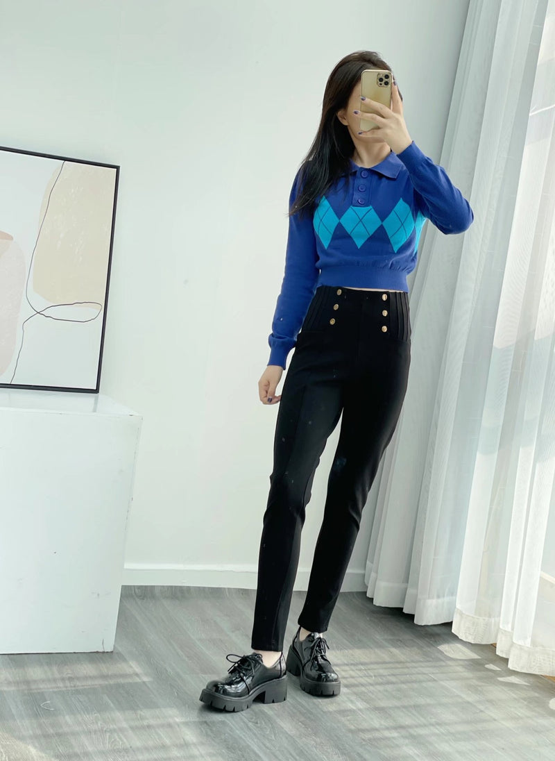 Women Sweatpants Vintage Breasted Black Trousers Autumn and Winter Casual Pants