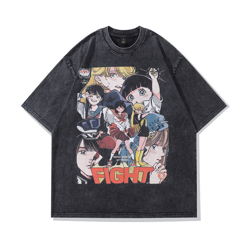 Men T Shirt Vintage Cartoon Printed Couple Short Sleeve T-shirt