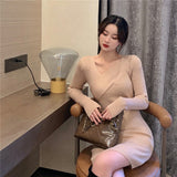 Women Maxi Dress Autumn Winter Retro Sexy Hip Knitwear Dress
