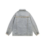 Unisex Jacket Washed Ripped Denim Jacket Loose Lapels Denim Jacket