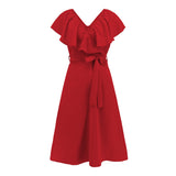 Women Date Dress Sexy A- line Skirt Lotus Leaf Large V-neck Dress