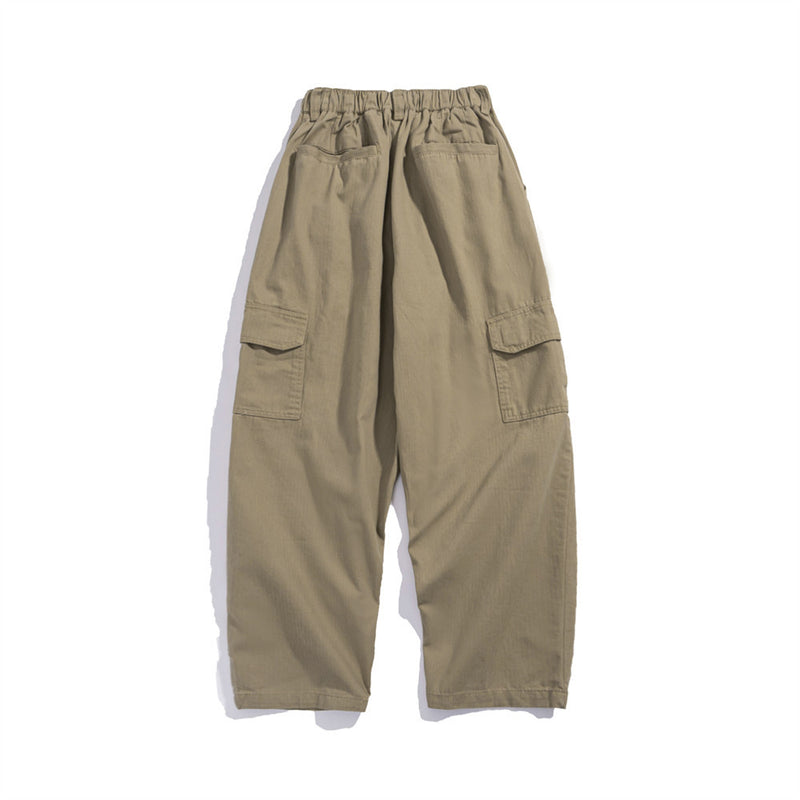 Men Sweatpants Multi-Pocket Cargo Pants Loose Straight Trousers Casual Wide Leg Pants