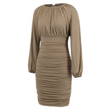 Women Date Dress Winter Sexy Knitted Drawstring Bag Hip Dress