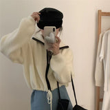 Women Knitwear Autumn and Winter Stand Collar Zipper Sweater Loose Short Knitted Cardigan