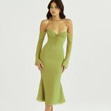 Women Dresses Chiffon Sexy Backless Dress Long Sleeve (Bla0420)