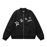 Men Jacket Coat Five-Pointed Star Embroidered Baseball Uniform Jacket Men Vibe Baggy Coat